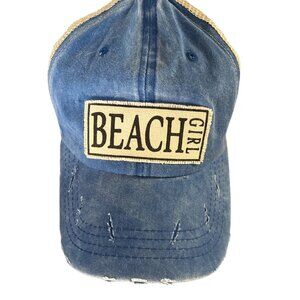 BEACH GIRL blue denim DISTRESSED cap hat NWOT